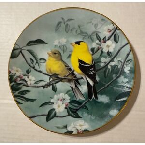 W.S. George Golden Daybreak Collector Plate‎ Birds 8.25" Gold Goldfinch Vintage